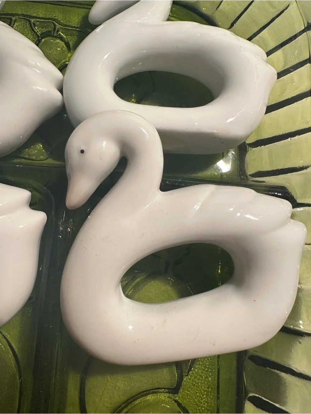 White Ceramic Swan Napkin Rings - Set of 9
